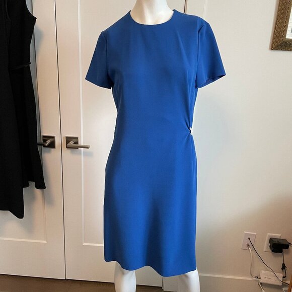 Boss Hugo Boss Dirani Luxury SS Midi Triacetate Poly Blend Lined Dress Blue Sz 6 - Picture 1 of 14